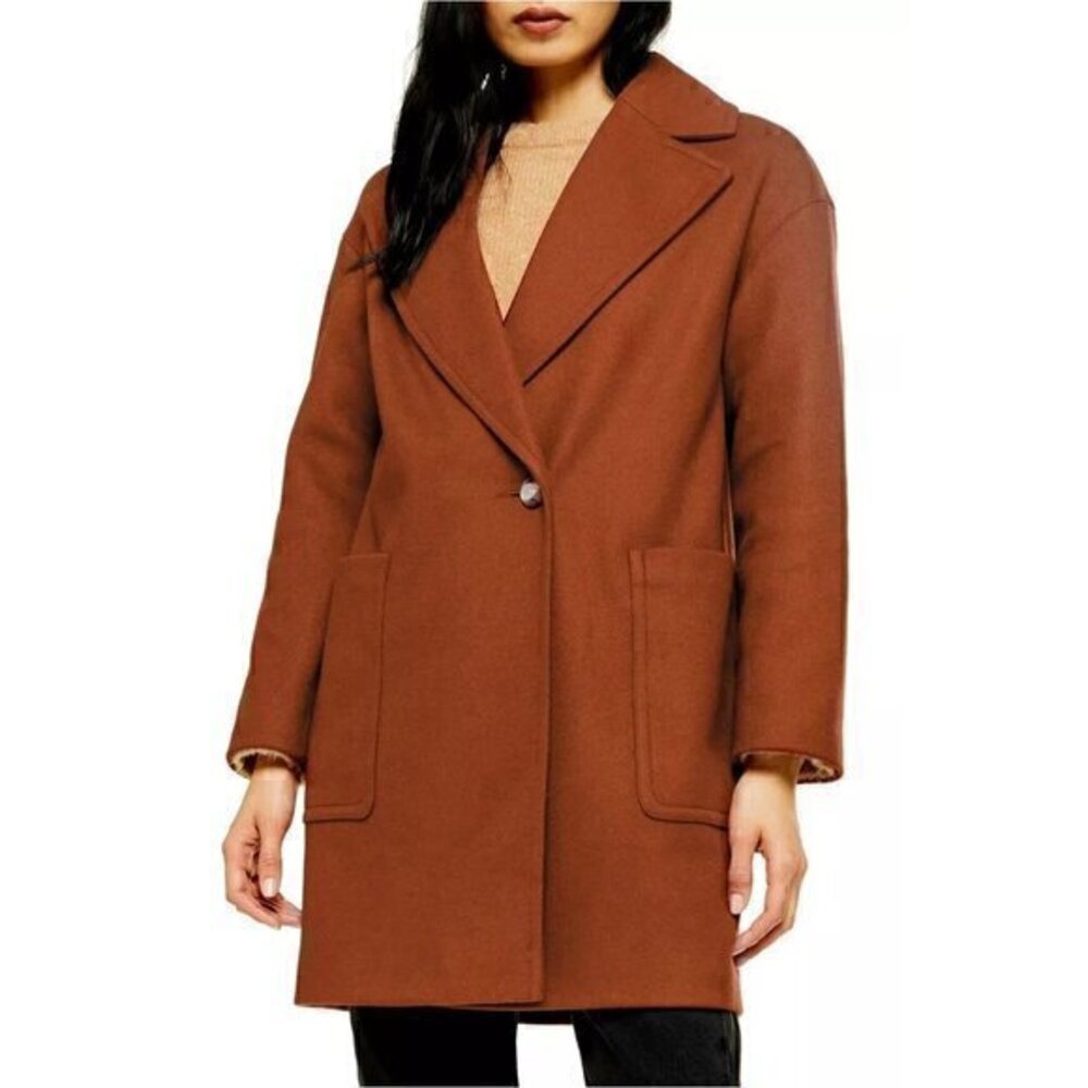 Topshop Camel Brown Carly Single Breast Peacoat Size 4